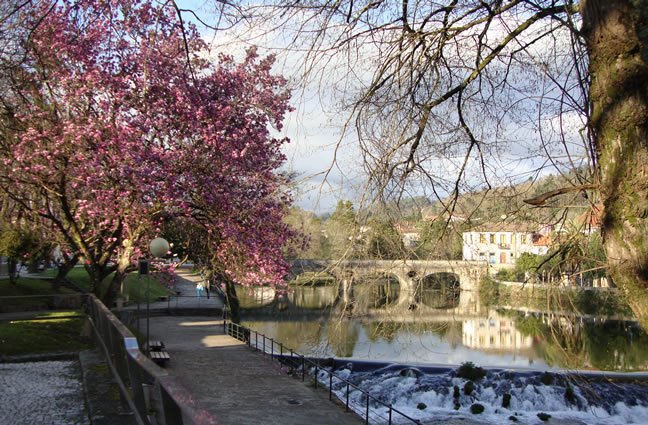 ID13 Primavera no rio Vez - As flores e a &aacute;gua acolhem os transeuntes. O espelho transmite a passagem mais segura. Arcos de Valdevez